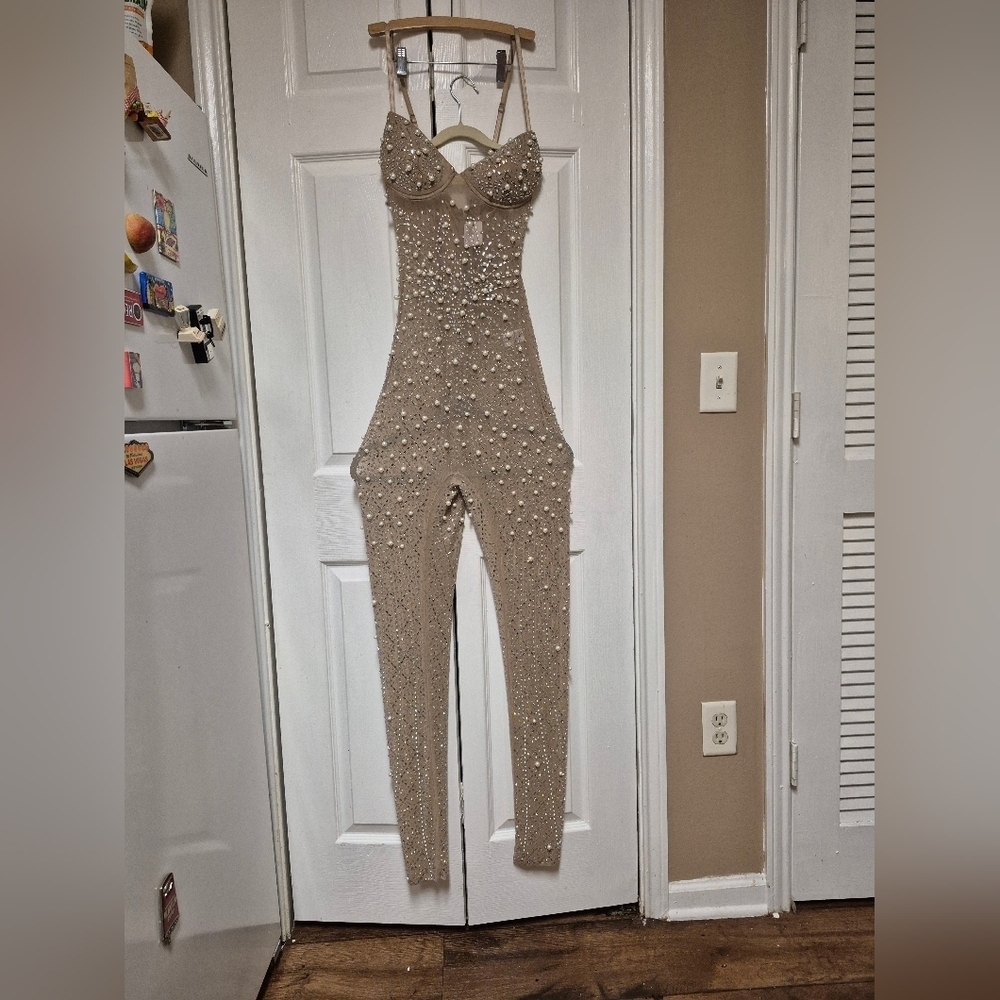 Fashion NovaFashion Nova Party Like It's My Birthday Embellished Jumpsuit Nude - Picture 4 of 9